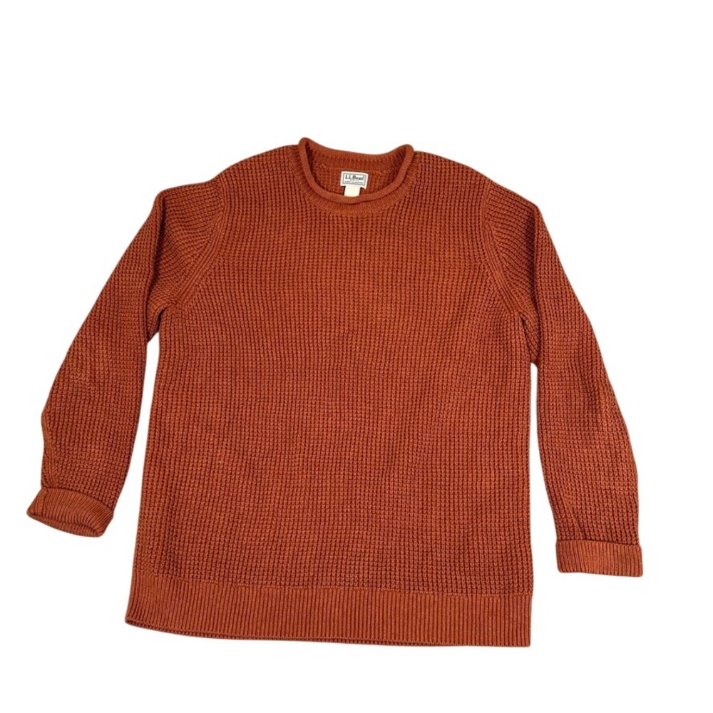 LL Bean Organic Cotton Waffle Knit Sweater XL-Tall Burnt Orange 515580